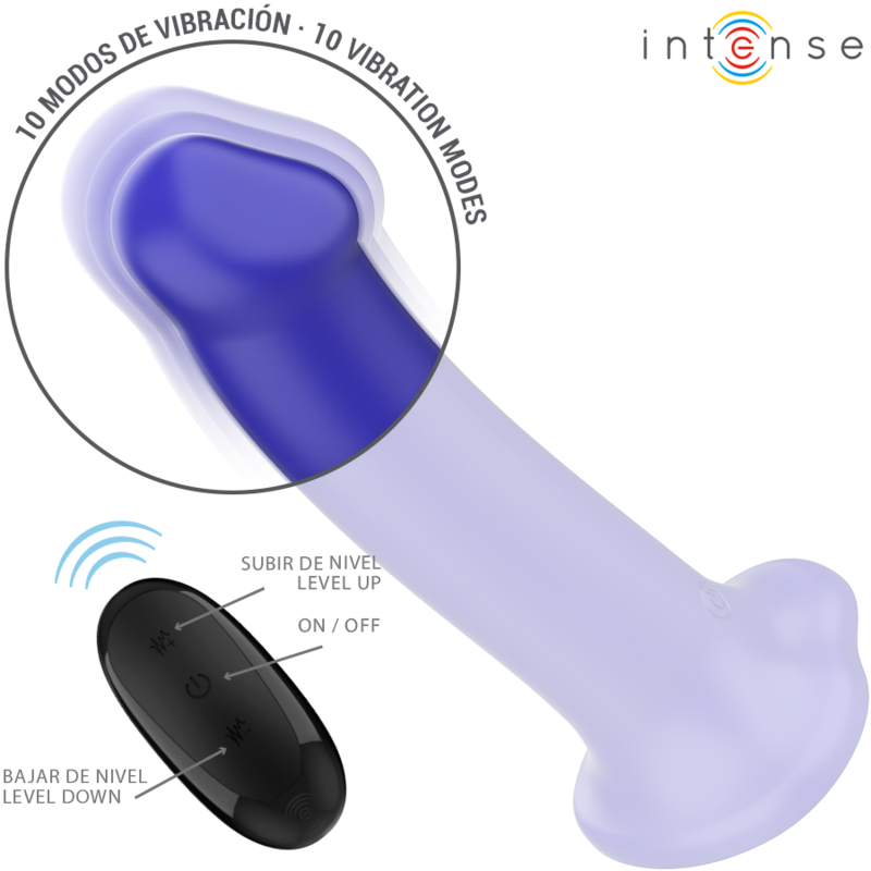 Vibratore victoria con ventosa 10 vibrazioni blu scuro telecomando di Intense, immagine 4