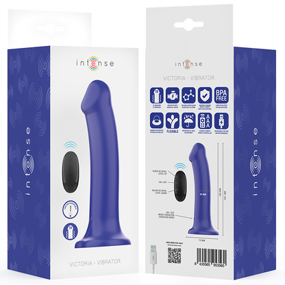 Vibratore victoria con ventosa 10 vibrazioni blu scuro telecomando di Intense, immagine 8