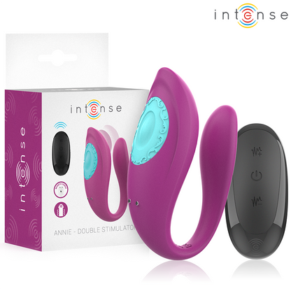 Vibratore Annie e stimolatore a forma di u telecomando viola di Intense