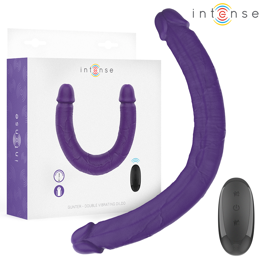 Dildo doppio Gunter vibratore 40 cm viola telecomando di Intense