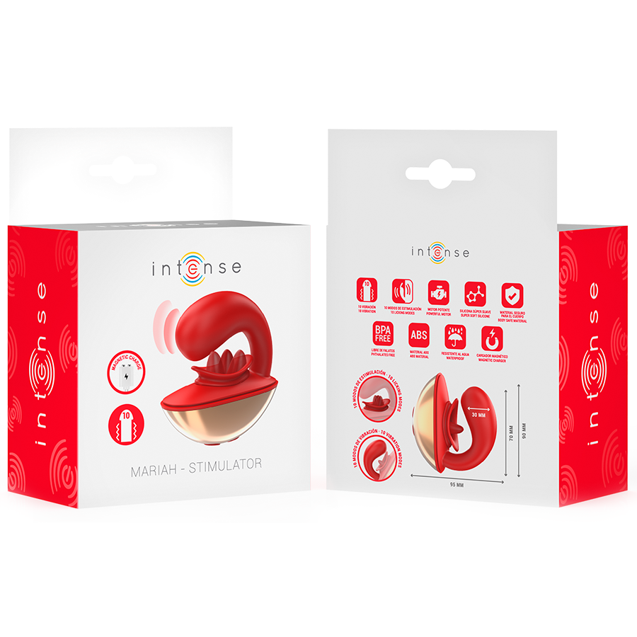 Vibratore e stimolatore Mariah a forma di u 10 vibrazioni rosso di Intense, immagine 8