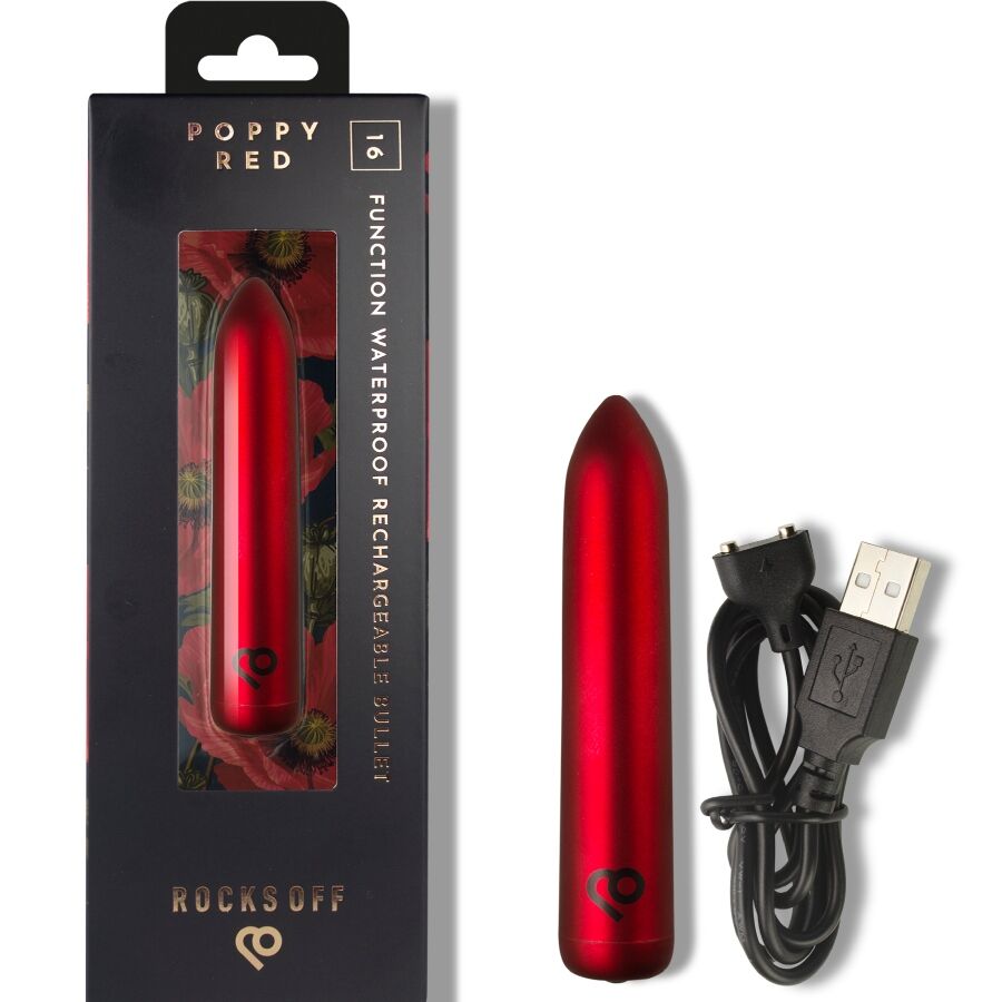 Proiettile vibrante ricaricabile rosso Papavero di Rocks-Off, immagine 6