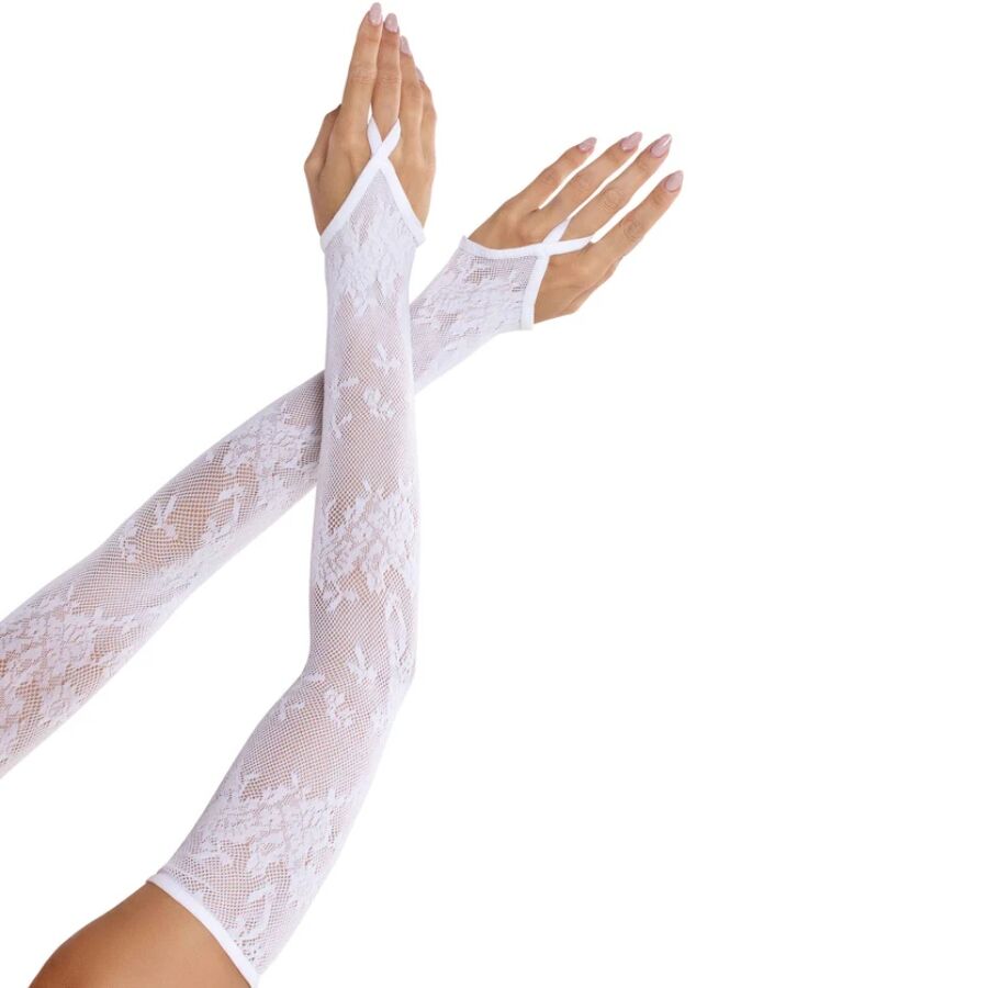 Guanti Scalda manicotti in pizzo floreale extra lunghi bianchi di Leg Avenue