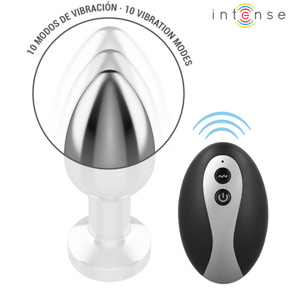 Plug anale vibrante in metallo con luci LED e telecomando - taglia M di Intense, immagine 4