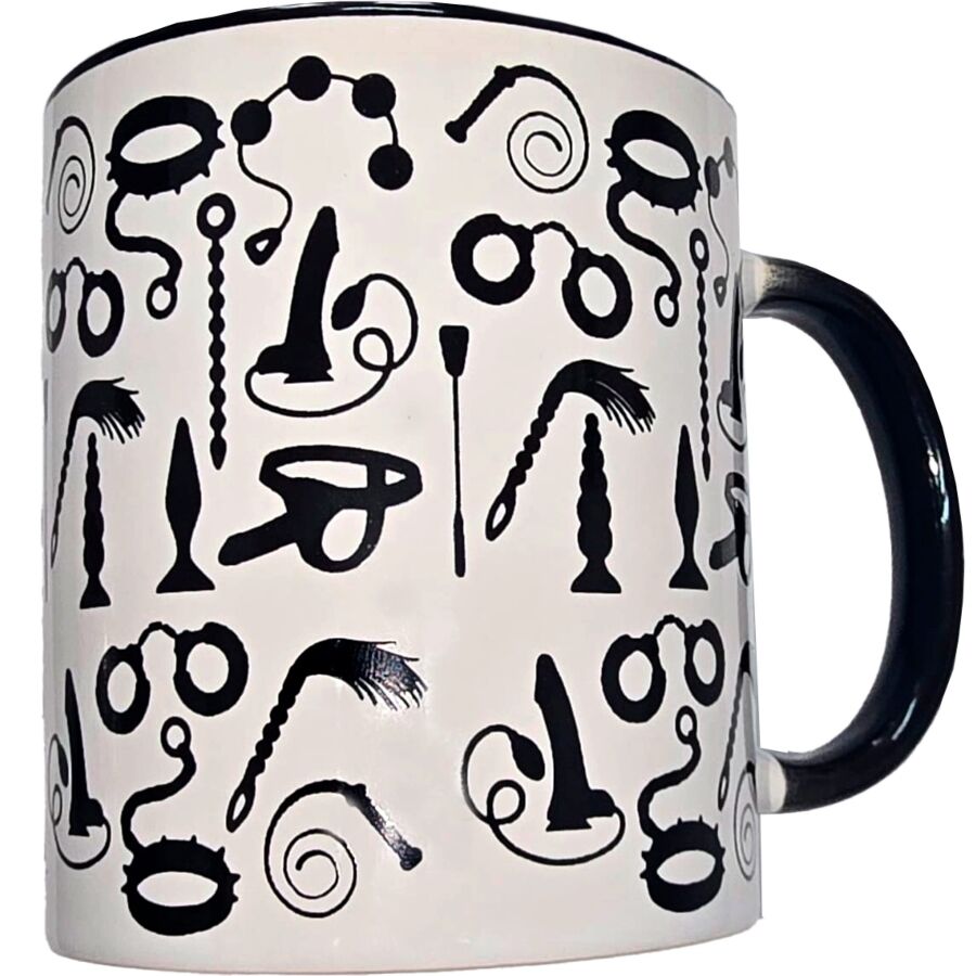 Tazza bondage bianca con manico nero 370 ml di Diablo Picante