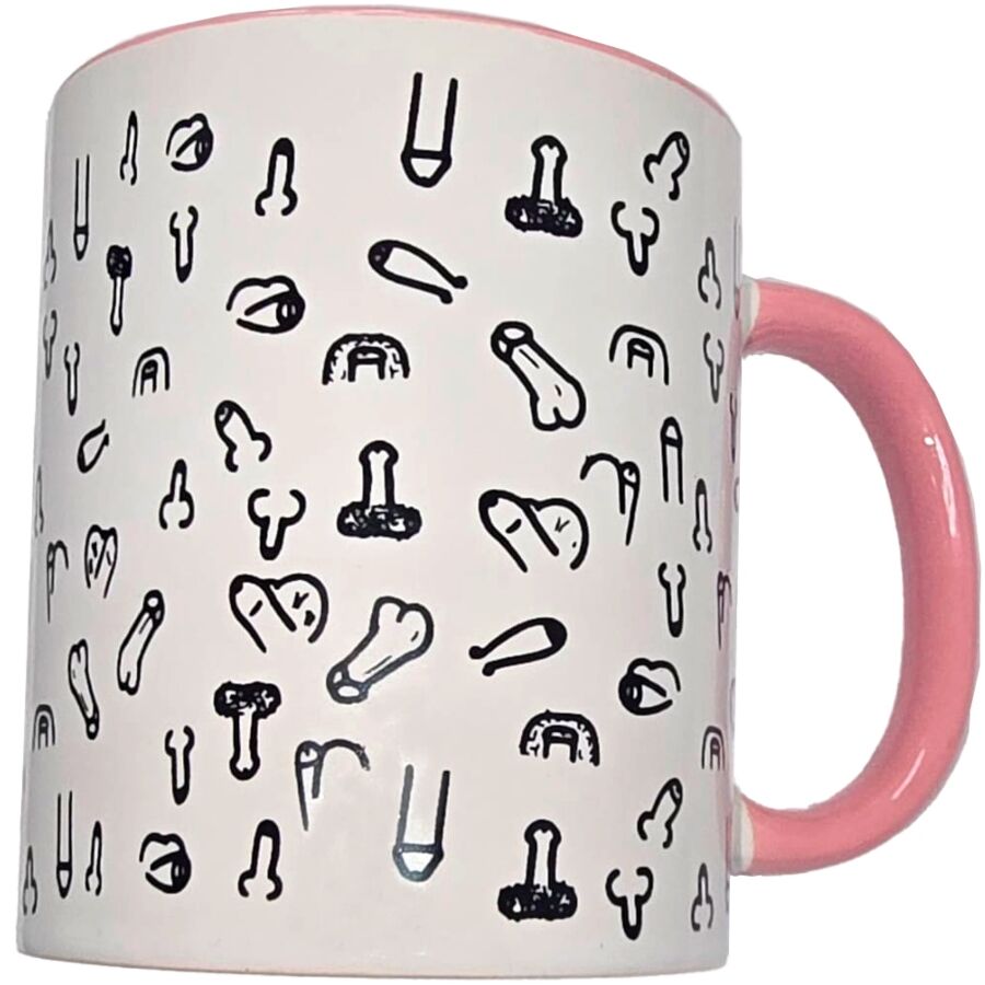 Tazza pene bianca con manico rosa 370 M di Diablo Picante