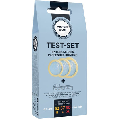 Set di prova 3 preservativi di misure diverse e metro a nastro di Mister Size, immagine 2