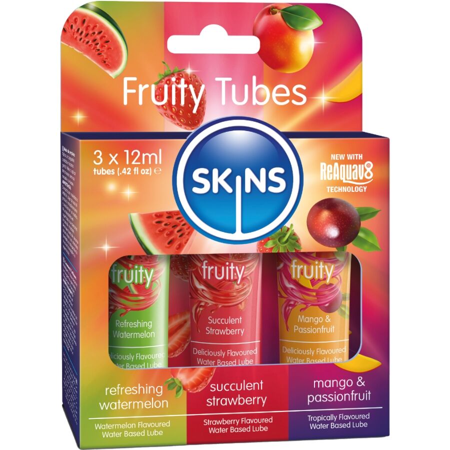 Kit lubrificanti alla frutta lubrificanti All'anguria, alla fragola e al mango 3 x 12 ml di Skins