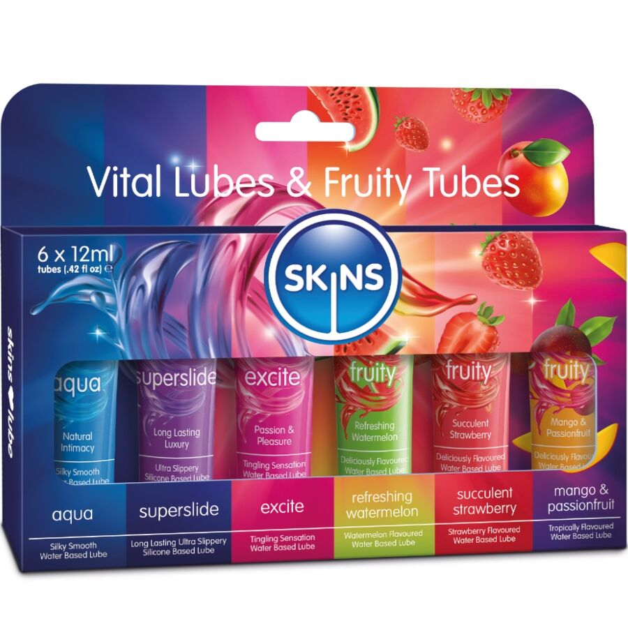 Kit lubrificanti Vitali e fruttati 6 x 12 ml di Skins