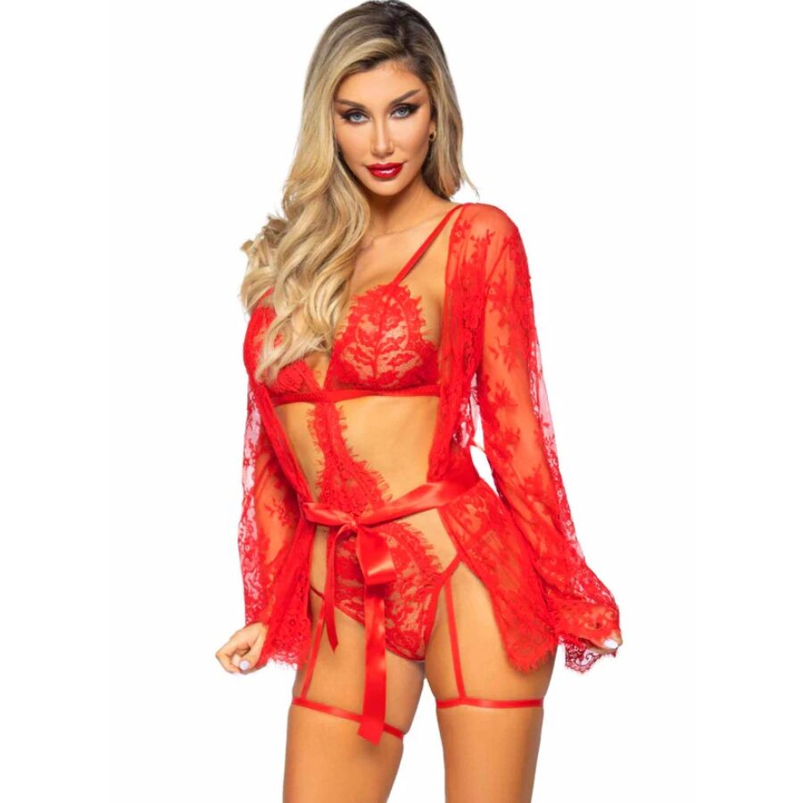 Set vestaglia teddy e giarrettiera rosso taglia S di Leg Avenue