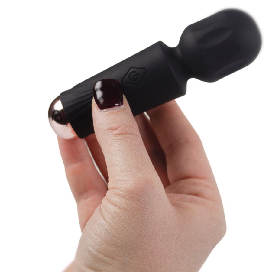 Massaggiatore wand mini ricaricabile 16 funzioni Tulipano nero di Rocks-Off, immagine 3