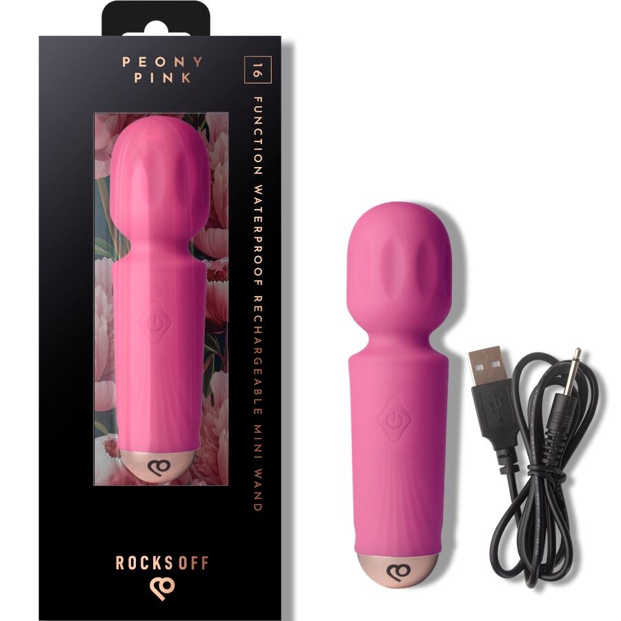 Massaggiatore wand mini ricaricabile 16 funzioni rosa peonia di Rocks-Off