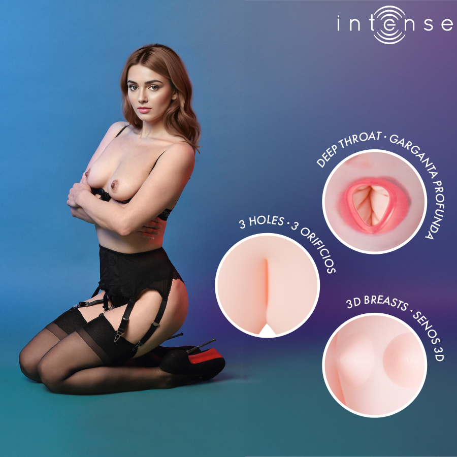Masturbatore maschile Monique bambola gonfiabile con tre orifizi di Intense Dolls, immagine 3