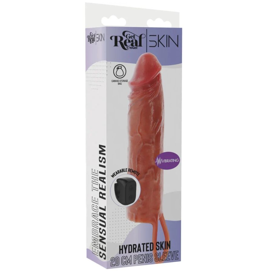 Guaina vibrante per pene in silicone per pelle idratata caramello 20 cm di Get Real, immagine 5