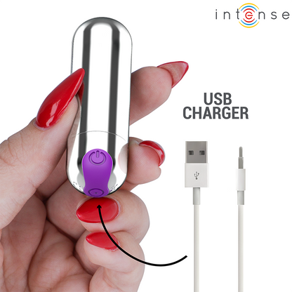 Proiettile vibrante Karen mini ricaricabile argento di Intense, immagine 5