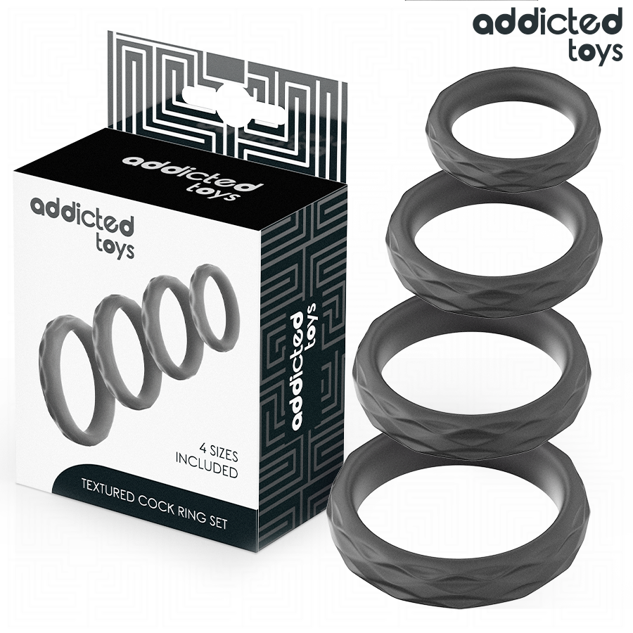 Set di anelli per il pene testurizzati 4 misure di Addicted Toys