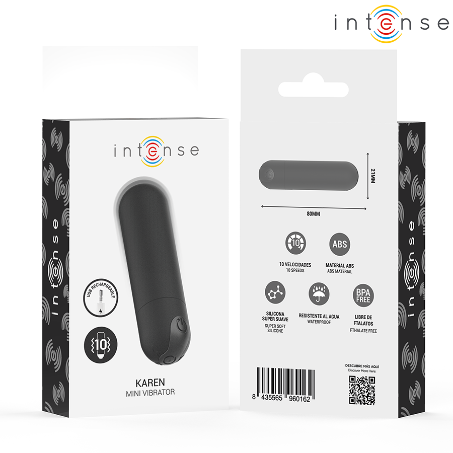 Proiettile vibrante Karen mini ricaricabile nero di Intense, immagine 7