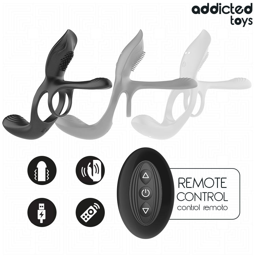 Anello per pene con stimolatore Doppio clitorideo di Addicted Toys, immagine 4
