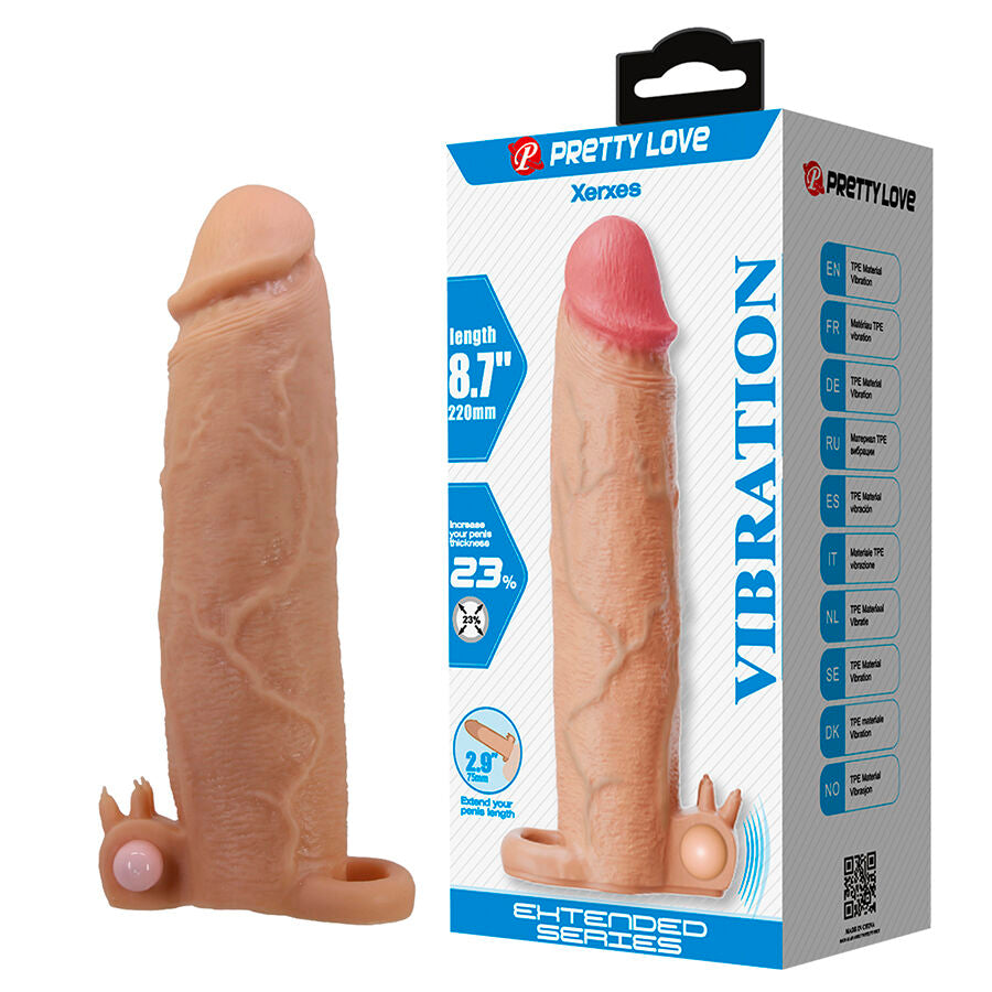 Guaina per pene con stimolatore Xerxes clitorideo e vibrazione di Pretty Love, immagine 2