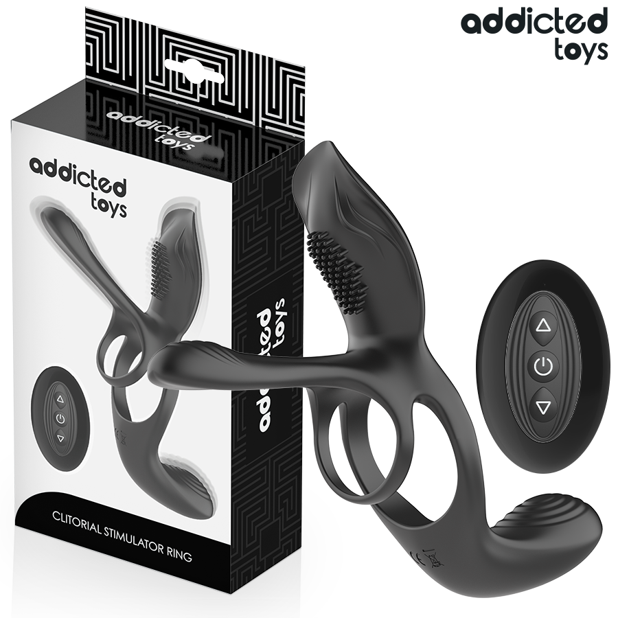Anello per pene con stimolatore Doppio clitorideo di Addicted Toys