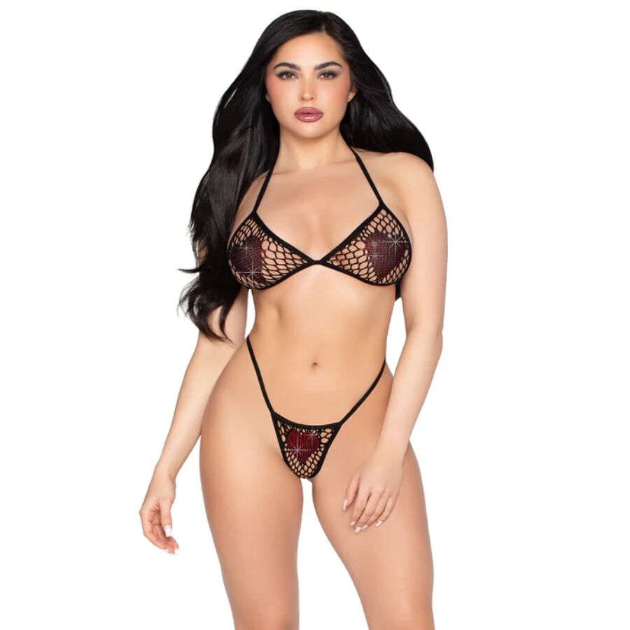 Reggiseno a rete e perizoma nero - taglia unica di Leg Avenue