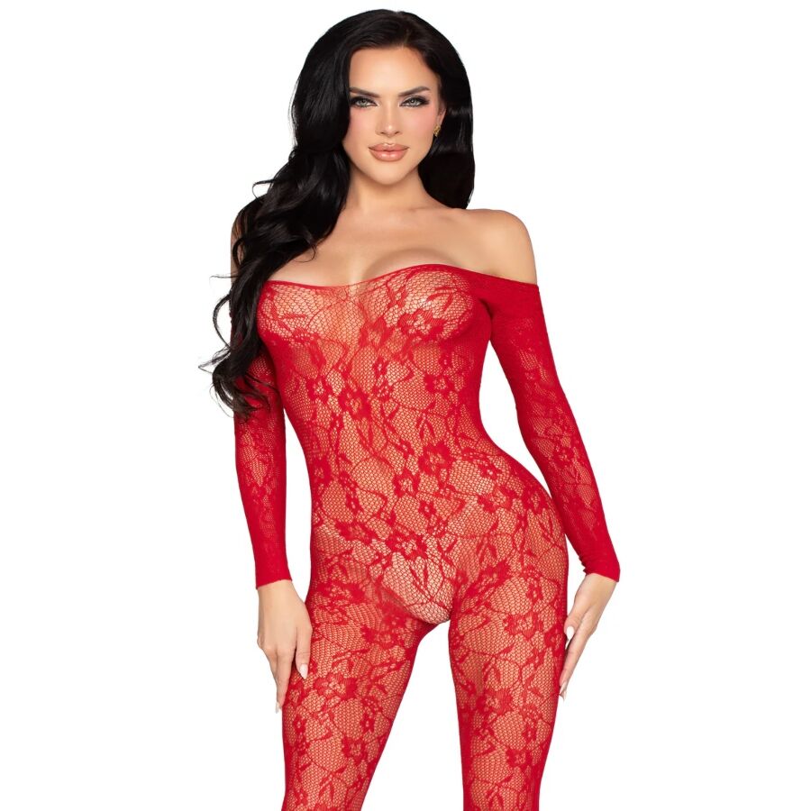 Bodystocking in pizzo rosso - taglia unica di Leg Avenue
