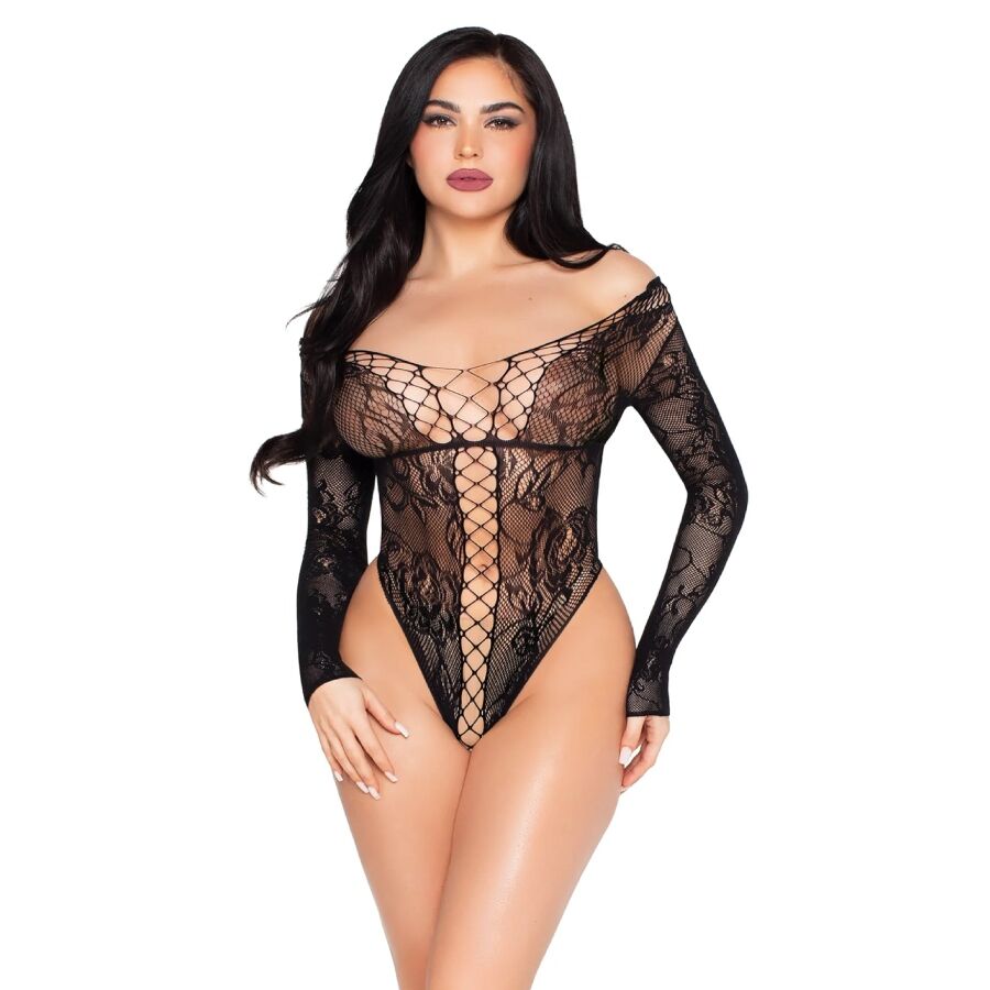 Teddy in rete e pizzo nero - taglia unica di Leg Avenue
