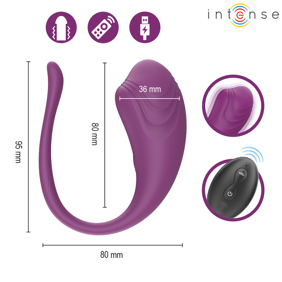 Uovo vibrante con telecomando Olivia purple di Intense, immagine 6
