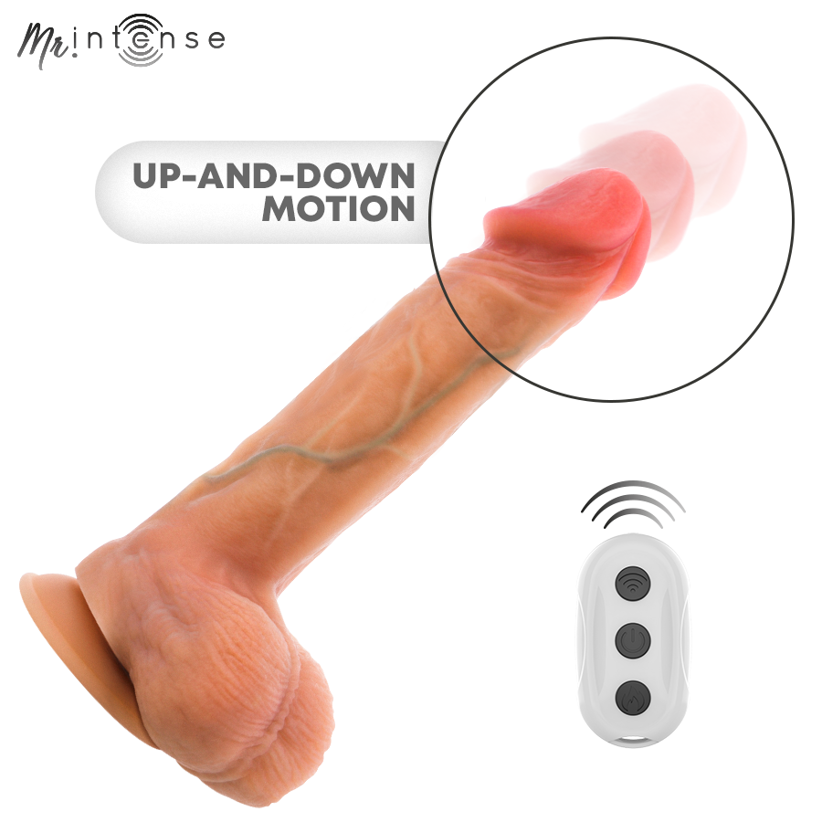 Dildo vibrante Logan in silicone con effetto calore e telecomando 20 cm -ø- 4,1 cm di Mr Intense, immagine 6