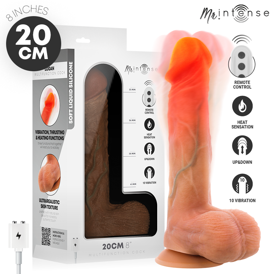 Dildo vibrante Logan in silicone con effetto calore e telecomando 20 cm -ø- 4,1 cm di Mr Intense