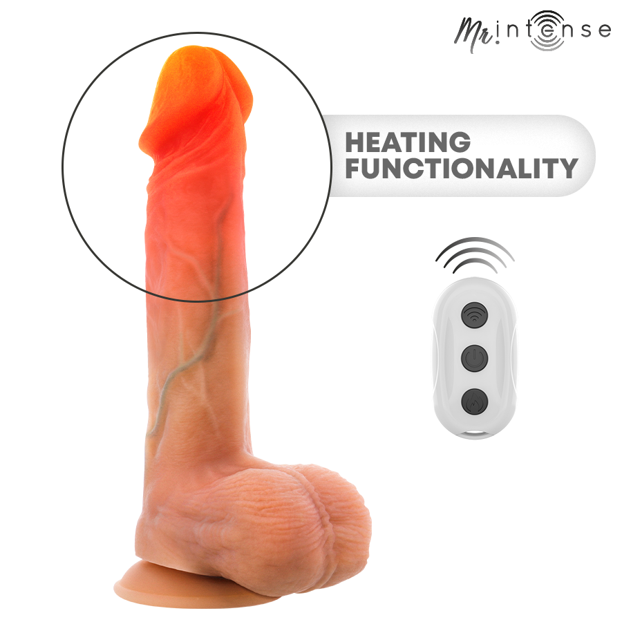 Dildo vibrante Logan in silicone con effetto calore e telecomando 20 cm -ø- 4,1 cm di Mr Intense, immagine 8