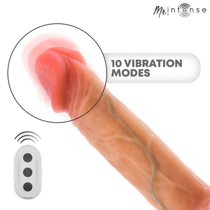 Dildo vibrante Logan in silicone con effetto calore e telecomando 20 cm -ø- 4,1 cm di Mr Intense, immagine 5