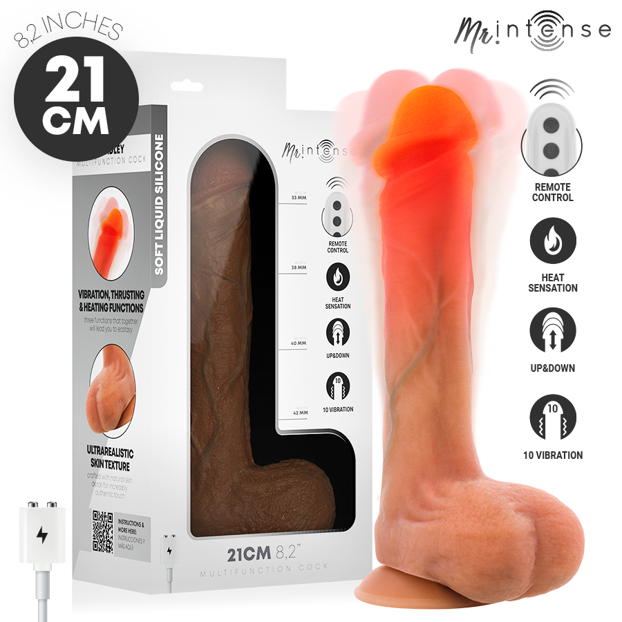 Dildo vibrante in silicone Bradley con effetto calore e telecomando 21 cm -ø- 4,2 cm di Mr Intense