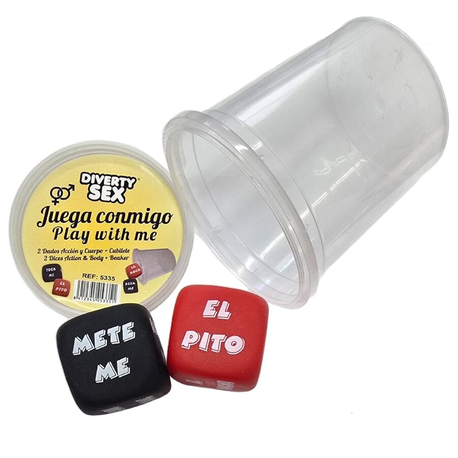 Gioco di dadi Verbo e parte del corpo con coppa di Diablo Picante
