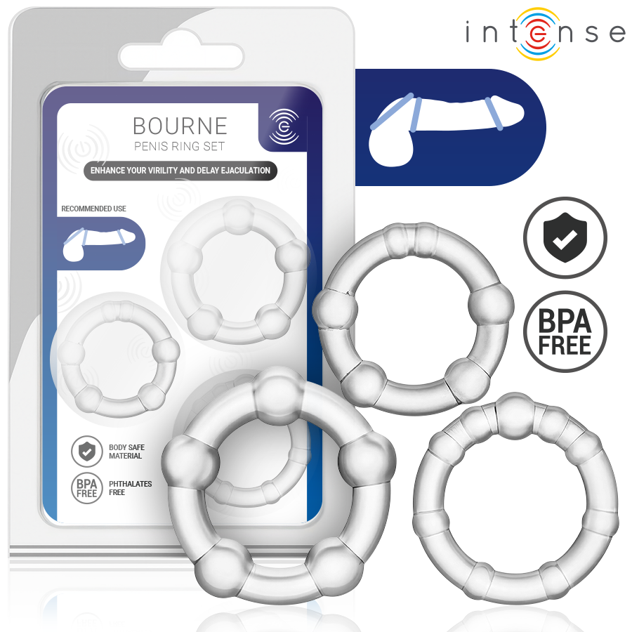 Set di 3 anelli per pene Bourne di Intense