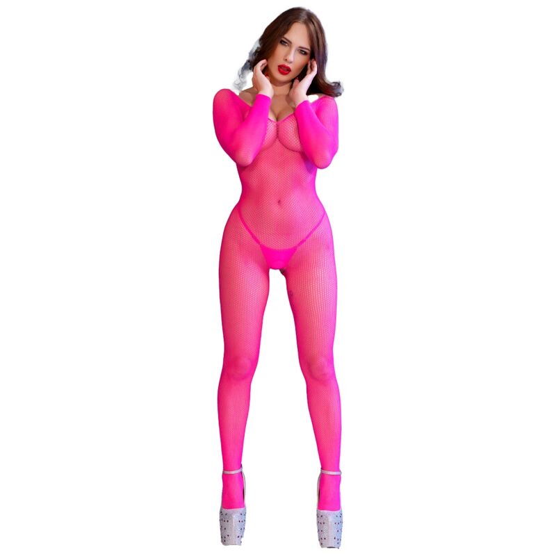 Bodystocking in rete rosa neon S/M di Chilirose, immagine 5