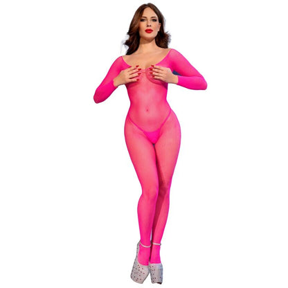 Bodystocking in rete rosa neon S/M di Chilirose