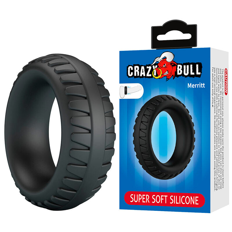 Anello per pene in silicone testurizzato Merritt nero di Crazy Bull