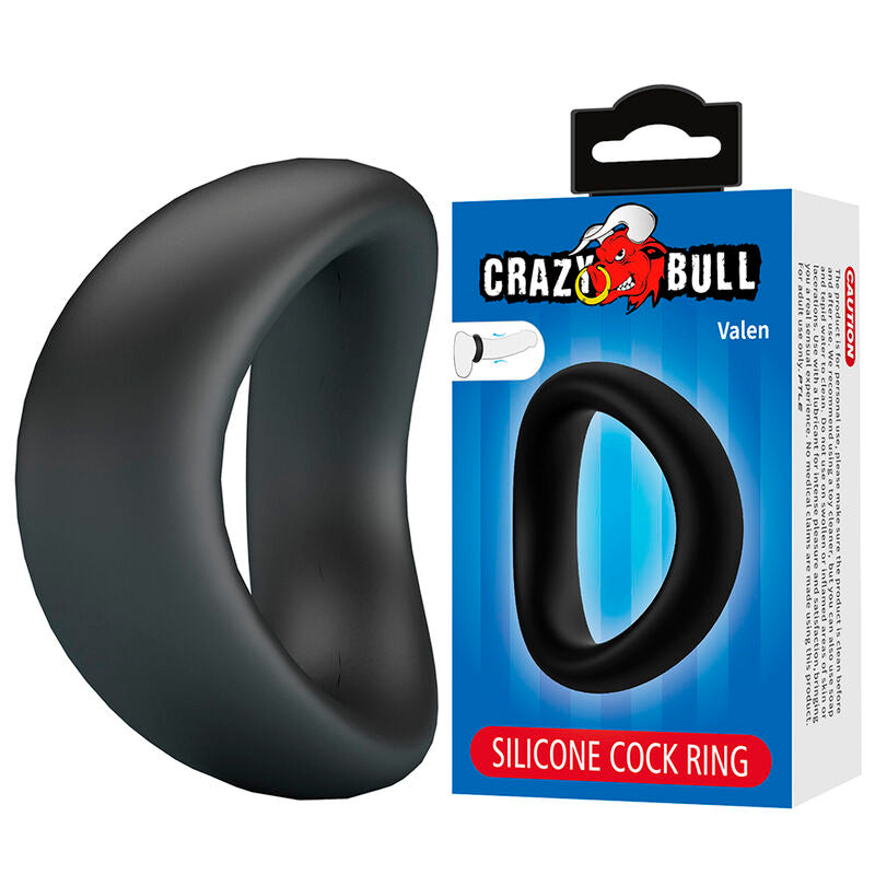 Anello per pene Valen ergonomico in silicone nero di Crazy Bull