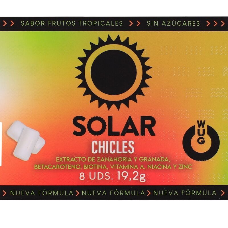 Gomma da masticare che prepara la pelle al sole. blister da 8 pezzi di Wug Solar