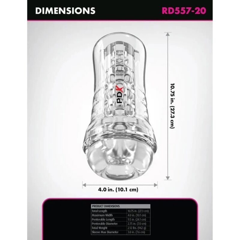 Sex toy viewtube plus trasparente con impugnatura Ez-grip, 21 cm di PDX Elite, immagine 4