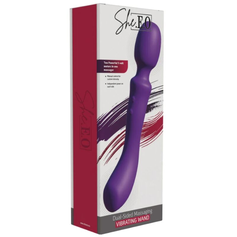 Bacchetta massaggiante vibrante a doppia estremità viola di She.e.o, immagine 5