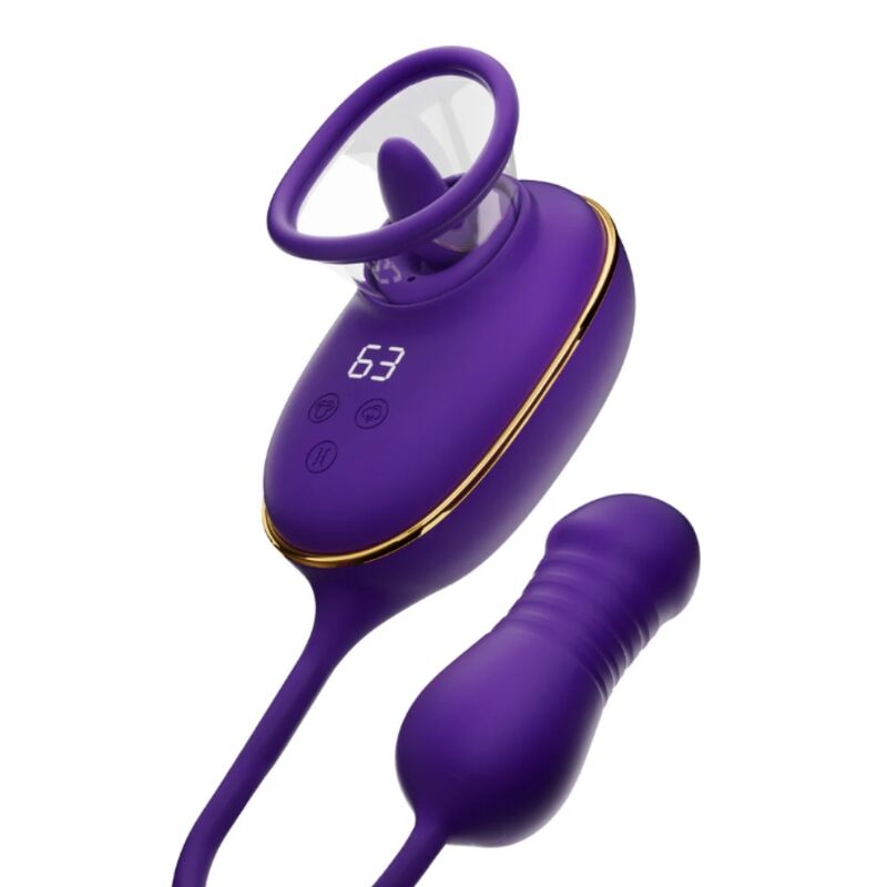 Strumento di aspirazione clitoridea con effetto Lecchio e stimolatore anale viola di She.e.o