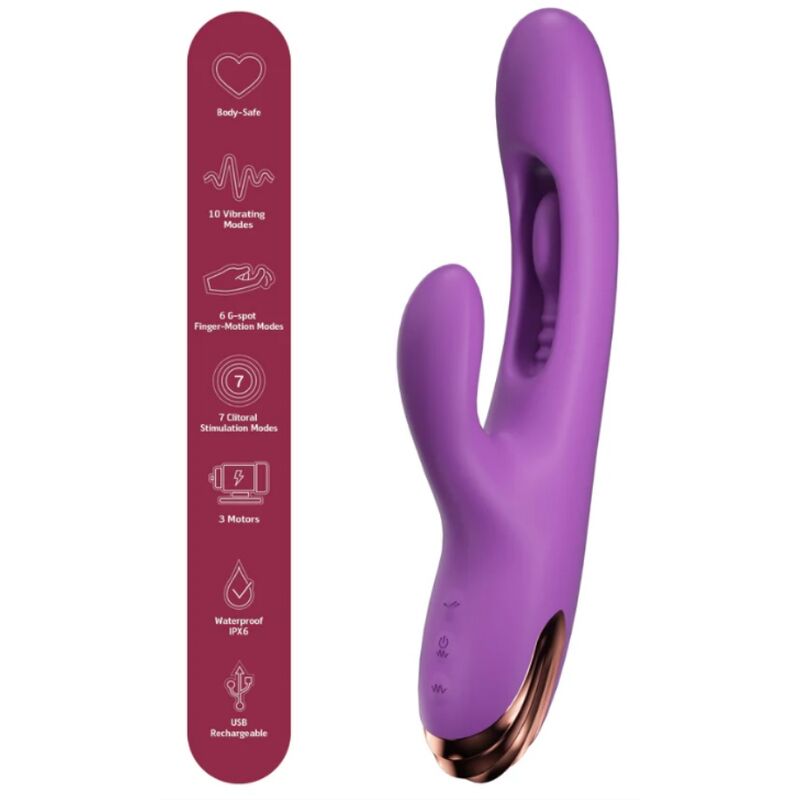 Vibratore per il punto g a forma di coniglio con movimento digitale viola di She.e.o, immagine 2