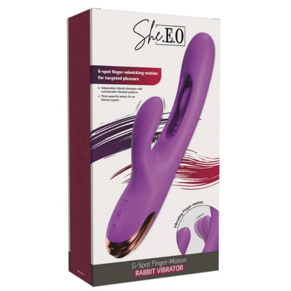 Vibratore per il punto g a forma di coniglio con movimento digitale viola di She.e.o, immagine 7
