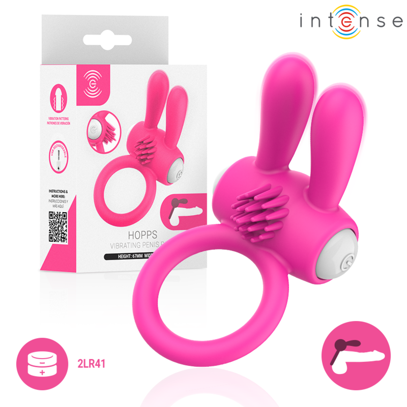 Anello vibrante per pene Hopps con stimolazione clitoridea rosa di Intense