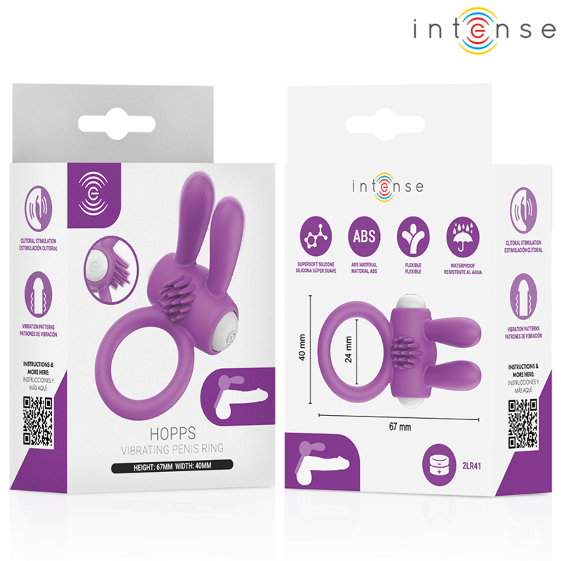 Anello vibrante per pene Lupps con stimolazione clitoridea viola di Intense, immagine 5