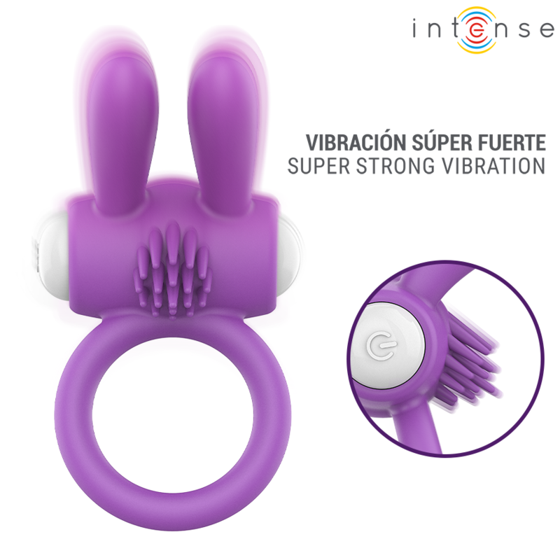 Anello vibrante per pene Lupps con stimolazione clitoridea viola di Intense, immagine 3