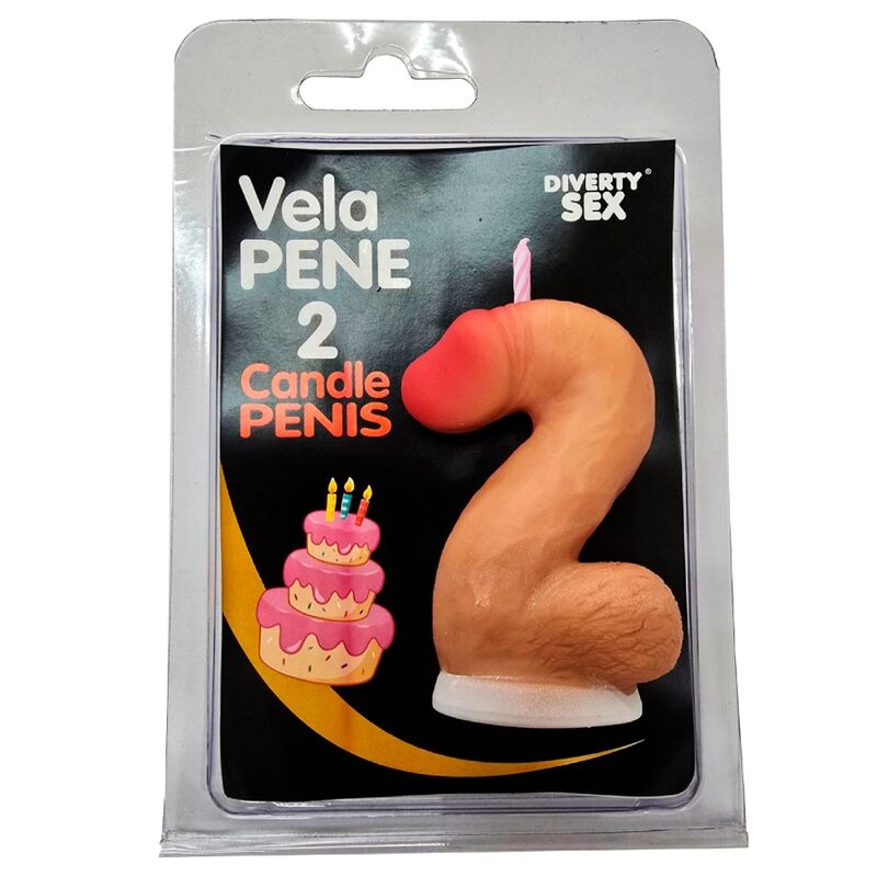 Candela a forma di pene nella forma del numero 2 color carne di Diablo Picante
