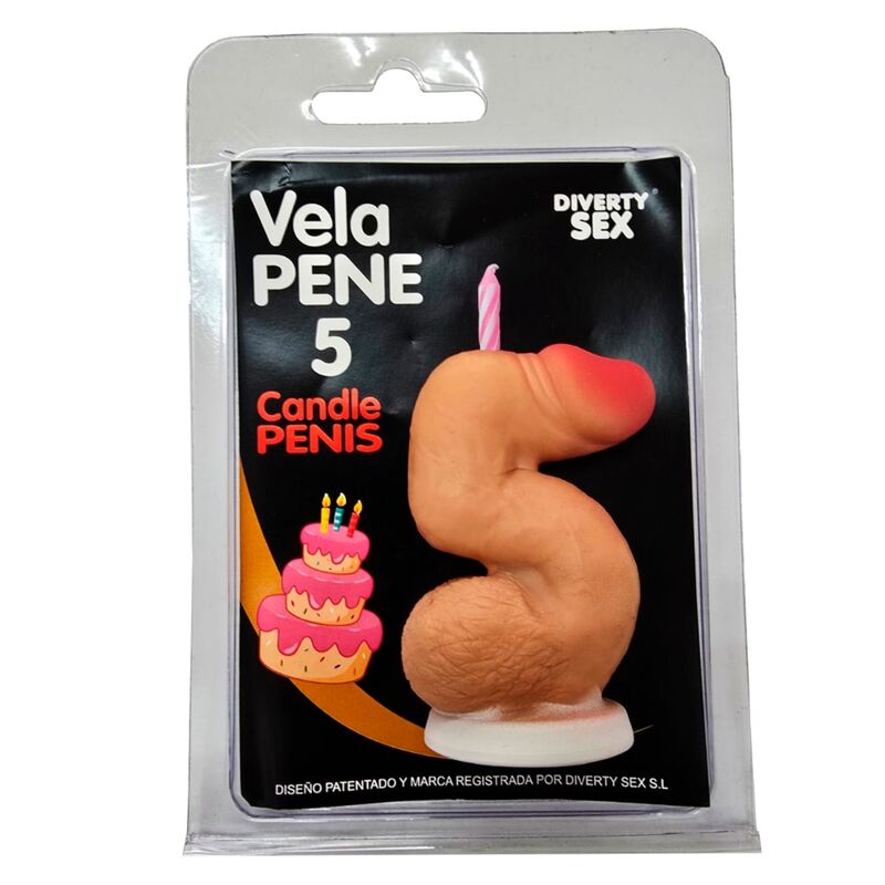 Candela a forma di pene nella forma del numero 5 colore carne di Diablo Picante